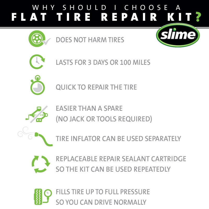 Slime 50107 Flat Tire Puncture Repair, Smart Spair, Emergency Kit For Car Tires, Includes Sealant And Tire Inflator Pump, Suitable For Cars And Other Highway Vehicles, 15 Min Fix - Image 5